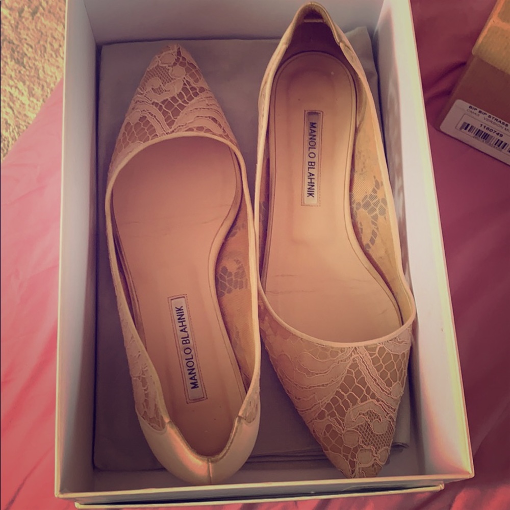 39.5 Manila Blahnik TITTOLA Nude Lace 39.5